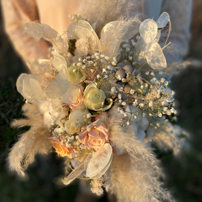 Bouquet de mariée Angèle - Fleurs fraîches et séchées