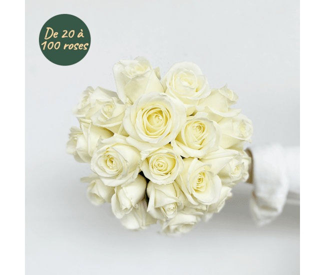 Bouquet de roses blanches sur mesure, livraison 20-100 tiges