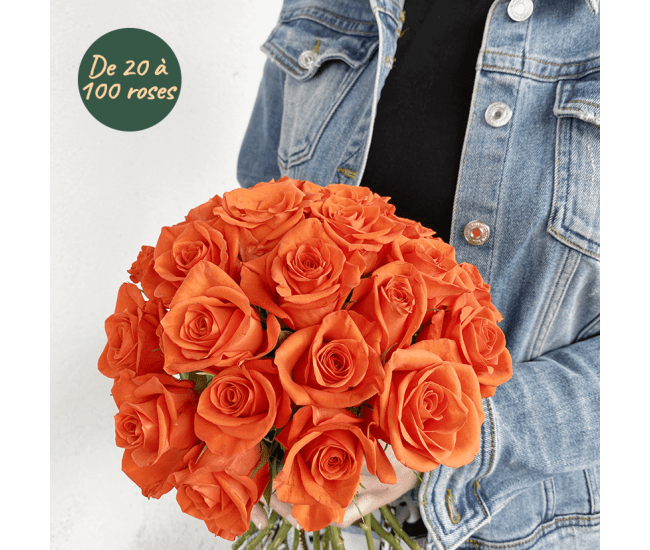 Bouquet de roses orange sur mesure de 20 à 100 tiges