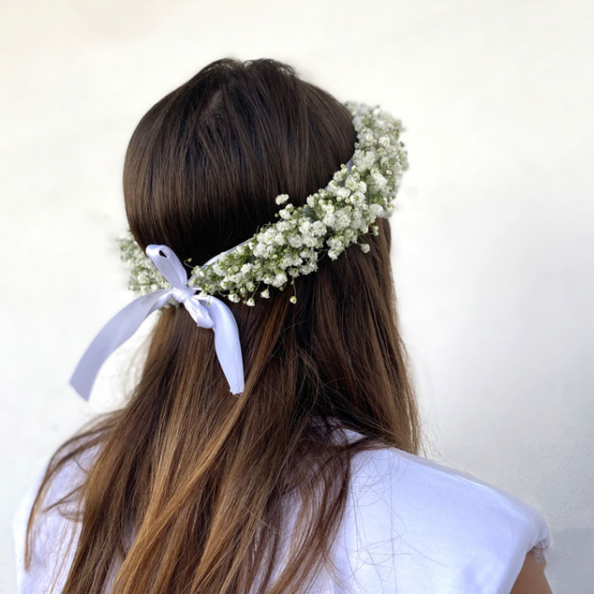 Couronne de fleurs cheveux blanc
