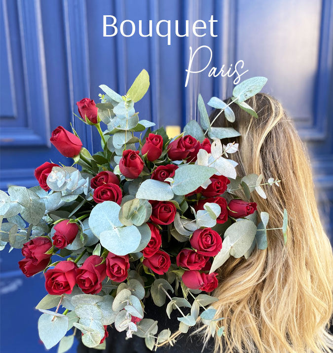 Bouquet de roses et eucalyptus pour la Saint Valentin